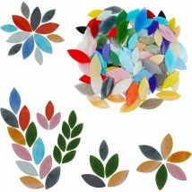 Tesselles Mosaique de Pétales de Verre (70 Pièces) - Mosaique Verre de Couleurs et Tailles Variées - Carreaux de Feuilles de Fleurs Découpés à la