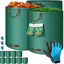 Kesser - Juego de Bolsas para Jardín Saco para Hojas Bolsa para Residuos de Jardín incl. Guantes - Autoportante 4 Asas Robusto y Plegable - Bolsas
