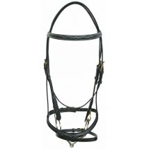 Testiera inglese in cuoio con impuntura decorativa su frontalino e capezzina: Full, Nero (10)