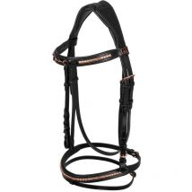 Supreme - Testiera inglese in cuoio modello Snaffle Rose Gold con filetto decorato in oro rosa: Pony, Nero
