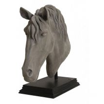 Tête Cheval Sur Socle - Résine - Gris - Interior's