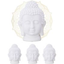 Relaxdays - Tête de bouddha, lot de 4, statuette en plastique, HxlxP: 17x12x10 cm, déco feng shui, pour salon, salle de bains, blanc
