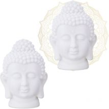 Relaxdays - Tête de bouddha, lot de 2, statuette en plastique, HxlxP: 17x12x10 cm, déco feng shui, pour salon, salle de bains, blanc