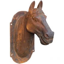 Support mural tête de cheval en fonte finition rouille naturelle décoration de jardin suspendue L18xPR30xH34 cm