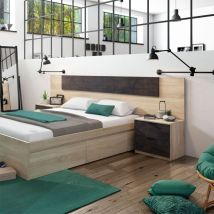 Chambre Double Alaya 247 Cm – Tête De Lit En Mélamine 15 Mm – Style Moderne Et Industriel – Compatible Lits 135/150 Cm