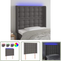 Qonovt - The Living Store Tête de lit à led Gris 103x16x118/128 cm Similicuir - Tête De Lit Led - Tête De Lit Moderne - Tête De Lit Rembourrée - Tête