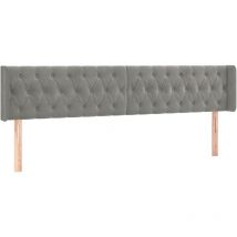 Décoshop26 - Tête de lit accessoire couchage chambre à coucher meuble capitonné avec rebord latéral 203 x 16 x 78/88 cm tissu velours gris clair