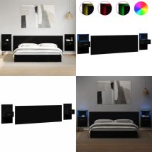 Tête de lit avec armoires noir 240 cm bois d'ingénierie - Tête De Lit - Meuble De Chambre - Design Classique - Rangement - Éclairage Led - Home &