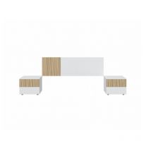 Fores - Tête de lit et tables de chevet pour lit double artik et blanc naturel - Edera