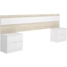 Tete De Lit Avec 2 Tables De Chevet A 2 Tiroirs - Chene / Blanc - 248 X 34,2 X 96 Cm