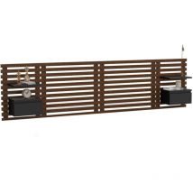 Idmarket - Tête de lit suspendue en lattes ava 240 cm avec chevets + tiroir façon bois vieilli et noir
