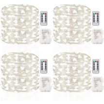 Lot de 4 guirlandes lumineuses à 50 pieds de 16,4 pieds à piles avec minuterie de télécommande fil de cuivre étanche guirlandes lumineuses pour