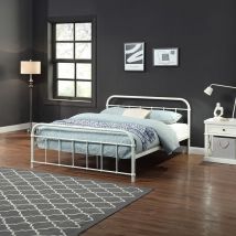 Slumberworx - tewin traditional hospital style white metal bed frame - double - White