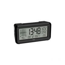 BOXX2 60.2562.01 - Radiosveglia digitale (display tedesco, 2 allarmi, climatizzazione, con giorno della settimana, con batteria, nero, con batteria)