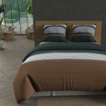 Parure housse de couette en coton 57 fils 240x220 cm thales brique, par Soleil d'ocre