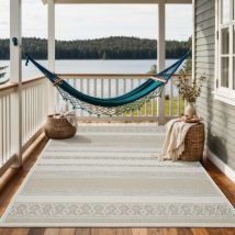 Calgary - robuster Teppich, Flachgewebe, modernes Design, ideal für Wohnzimmer, Esszimmer und Außenbereich, In- und Outdoor, Beige, 160 x 220 cm