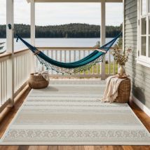 The Carpet - Calgary - Robuster Teppich, Flachgewebe, Modernes Design, Ideal Für Wohnzimmer, Esszimmer Und Außenbereich, In- Und Outdoor, Beige, 200 X