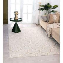 The Carpet - Knight Eleganter, Hochwertiger, Wohnzimmer Teppich, Softer Kurzflor, 3-D Effekt, Glänzende Design-Elemente, Beige, 120 x 170 cm