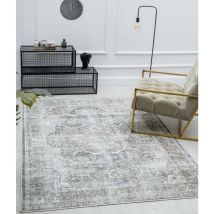 Zen Klassicher Vintage Wohnzimmer Teppich im Modernen Used Look, Superflach, Waschbar bis 30 Grad, Baumwollrücken, 04, 140 x 200 cm - The Carpet
