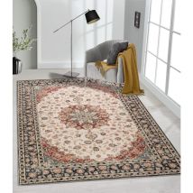 The Carpet - Zen Klassicher Vintage Wohnzimmer Teppich im Modernen Used Look, Superflach, Waschbar bis 30 Grad, Baumwollrücken, Creme Multi, 120 x