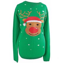 The Christmas Workshop Men's Christmas Reindeer Long Sleeve Jumper, Green, X-Large