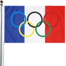 The French flag is combined with the Olympic Games, the flag measures 150x90 cm