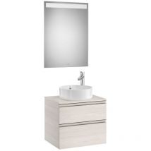 Pack meuble 'The gap' 600 pour vasque à poser- 2 tiroirs + plan + miroir led - frêne nordic/poignées nickel mat Roca