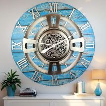 The Gears Clock Wanduhr Mit Echten Beweglichen Zahnraedern - England Collection - 36" Rund - Ocean - Blue
