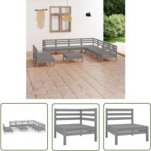 The Living Store 10-tlg. Garten-Lounge-Set Massivholz Kiefer Grau - Outdoor Lounge Set - Gartenmöbel - Holzmöbel - Kiefernholz - Graues Möbel