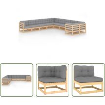 The Living Store 10-tlg. Garten-Lounge-Set mit Kissen Massivholz Kiefer - Garten Lounge Set - Holzmöbel - Gartenmöbel - Outdoor Möbel - Rattan