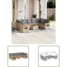 10-tlg. Garten-Sofagarnitur mit Kissen Beige Poly Rattan - Gartenmöbel Set - Esszimmergarnitur Outdoor - Lounge Möbel - Rattan Sofa - Gartenlounge