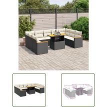 10-tlg. Garten-Sofagarnitur mit Kissen Schwarz Poly Rattan - Gartenmöbel - Esszimmergarnitur - Outdoor Möbel - Lounge Set - Rattan Gartenmöbel - The