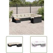 The Living Store 10-tlg. Garten-Sofagarnitur mit Kissen Schwarz Poly Rattan - Gartenmöbel Set - PE-Rattan Möbel - Outdoor Lounge - Esszimmergarnitur