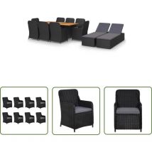 The Living Store 11-tlg. Garten-Essgruppe Poly Rattan Schwarz - Gartengruppe - Gartenmöbelset - Esstisch - Gartensessel - Lounge Sessel