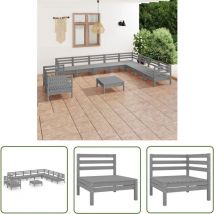 The Living Store 11-tlg. Garten-Lounge-Set Massivholz Kiefer Grau - Outdoor Lounge Set - Gartenmöbel - Holzmöbel - Kiefernholz Möbel - Garten Sofa