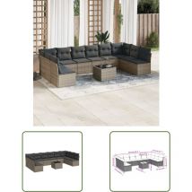 11-tlg. Garten-Sofagarnitur mit Kissen Grau Poly Rattan - Gartensortiment - Gartenmöbelset - Lounge Set - Rattan Möbel - Gartenlounge - The Living