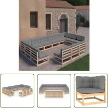 The Living Store - 13-tlg. Garten-Lounge-Set mit Kissen Massivholz Kiefer - Gartensofa - Lounge Set - Gartenmöbel - Kiefernholzmöbel - Outdoor Möbel