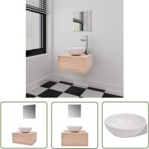 The Living Store - Meubles de salle de bains trois pièces Beige - Meuble De Salle De Bain - Ensemble Salle De Bain - Lavabo Suspendu - Miroir Salle