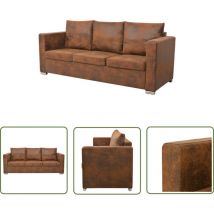The Living Store Sofa 3-Sitzer 191x73x82 cm Wildleder-Optik - 3-Sitzer Sofa - Couch - Wohnzimmer Möbel - Leder Optik - Vintage Sofa