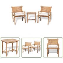 The Living Store 3-tlg. Bistro-set Mit Auflagen Bambus - Bambus Möbel - Esszimmerstuhl - Gartenmöbel Set - Balkonmöbel - Esstische