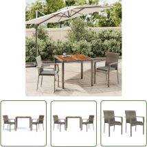 The Living Store 3-tlg. Garten-Essgruppe mit Kissen Grau Poly Rattan - Gartenmöbel - Essgruppe - Outdoor Möbel - Balkonmöbel - Terrassenmöbel