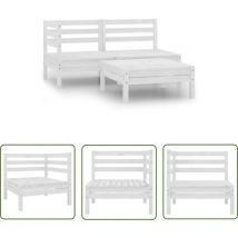 The Living Store 3-tlg. Garten-Lounge-Set Massivholz Kiefer Weiß - Gartenmöbel - Loungesessel - Gartenloungeset - Rattanmöbel - Kiefernholz