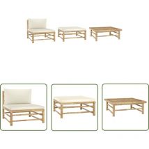 The Living Store 3-tlg. Garten-Lounge-Set mit Kissen Bambus - Bambus Gartenmöbel - Loungemöbel - Outdoor Möbel - Gartenstuhl - Gartentisch