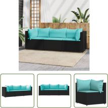 The Living Store 3-tlg. Garten-Lounge-Set mit Kissen Schwarz Poly Rattan - Gartensorgsatz - Loungeset - Gartenmöbeln - Outdoor Möbel - Rattan