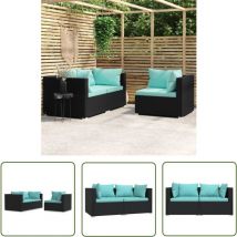 The Living Store 3-tlg. Garten-Lounge-Set mit Kissen Schwarz Poly Rattan - Gartenloungesessel - Outdoor Möbel - Rattan Gartenmöbel - Balkonmöbel