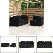The Living Store 3-tlg. Garten-Lounge-Set mit Kissen Schwarz Poly Rattan - Gartensortiment - Loungeset - Outdoor Möbel - Gartenmöbel - Rattan
