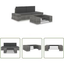 The Living Store 3-tlg. Garten-Lounge-Set Poly Rattan Grau - Outdoor Möbel - Lounge Set - Gartenmöbel - Esszimmergarnituren - Balkonmöbel