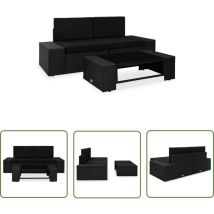The Living Store 3-tlg. Garten-lounge-set Poly Rattan Schwarz - Gartensortiment - Lounge Möbel - Outdoor Furniture - Esszimmergarnituren - Gartenecke