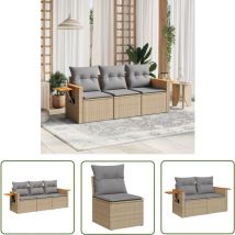 The Living Store - 3-tlg. Garten-Sofagarnitur mit Kissen Beige Poly Rattan - Gartensorte - Gartenmöbelset - Outdoor Möbel - Lounge Set - Rattan