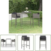 The Living Store 3-tlg. Gartenbar-Set mit Kissen Poly Rattan Grau - Gartenbar Set - Rattan Möbel - Gartenmöbeln - Esszimmergarnitur - Außenküche